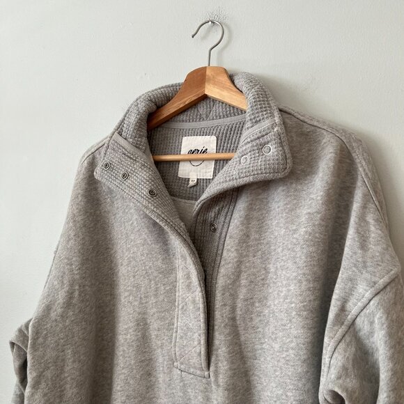 Aerie Getaway Quarter Snap Oversized Pullover Sweatshirt Gray Women's Size Small - Picture 4 of 10